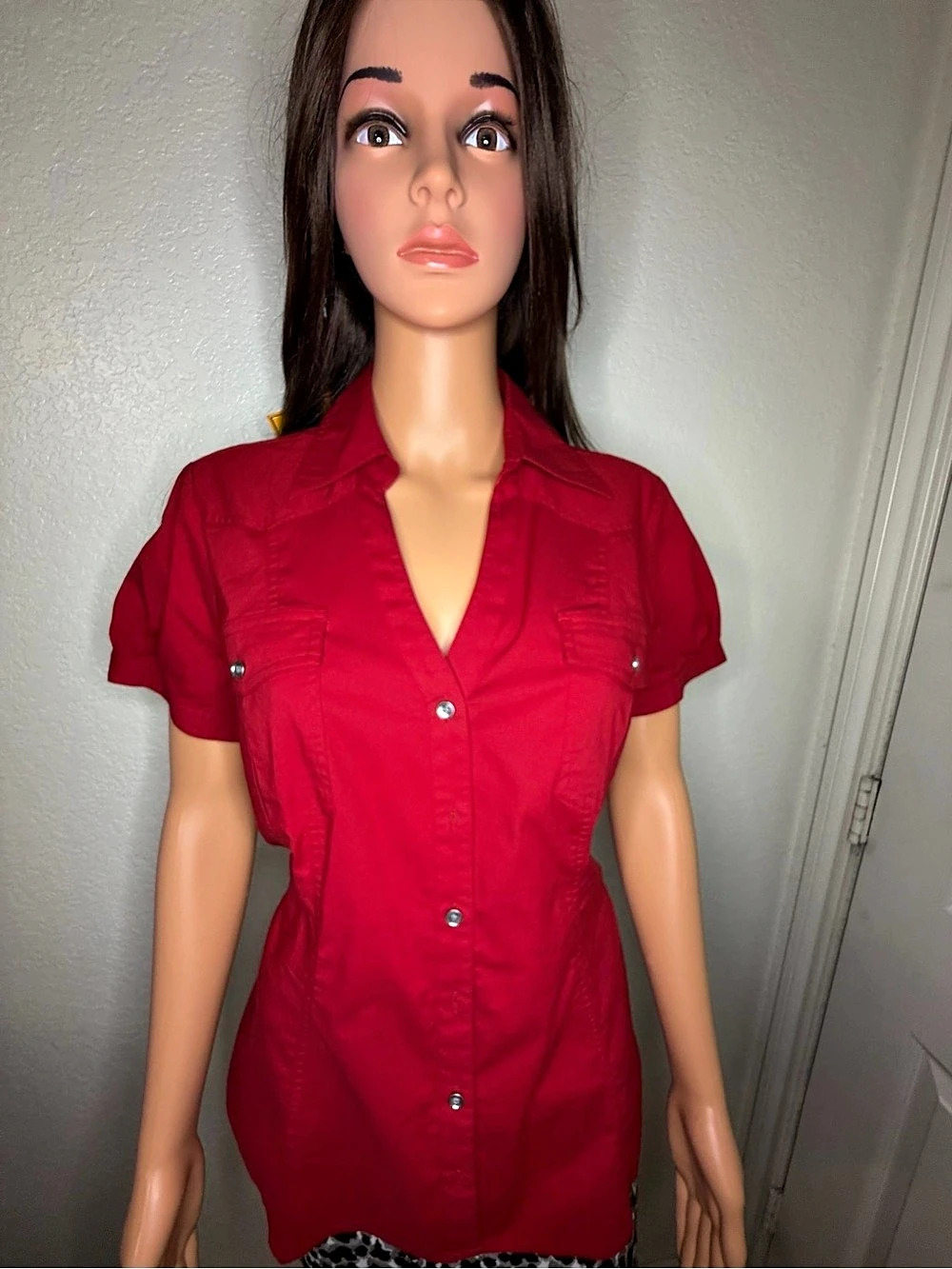 Express Essential Stretch Short Sleeve Button Down Shirt